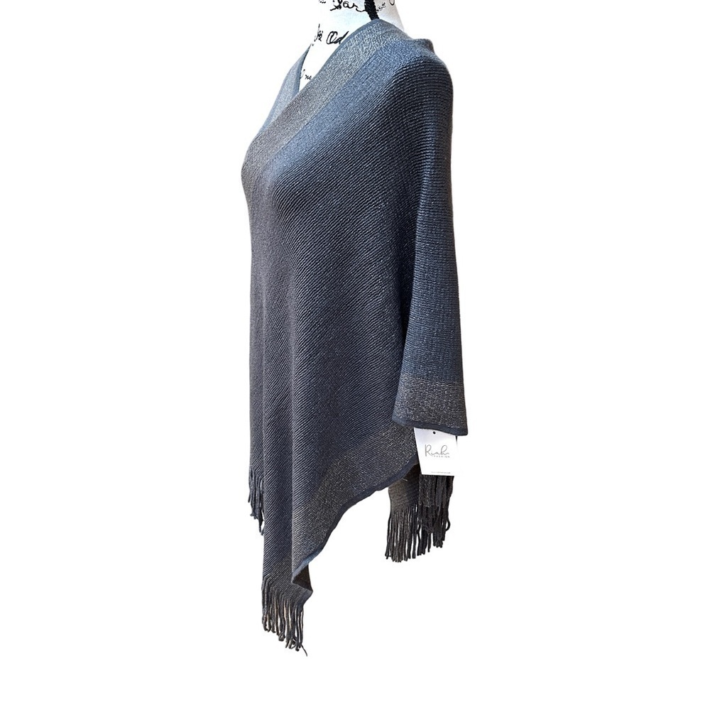 Riah Fashion Two Tone Poncho Fringe Shawl Wrap Scarf One Size NWT - Picture 5 of 7
